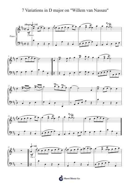 7 Variations in D Major on "Willem van Nassau", K. 25 Sheet Music by Wolfgang Amadeus Mozart-Arr.Spenky Chloelith