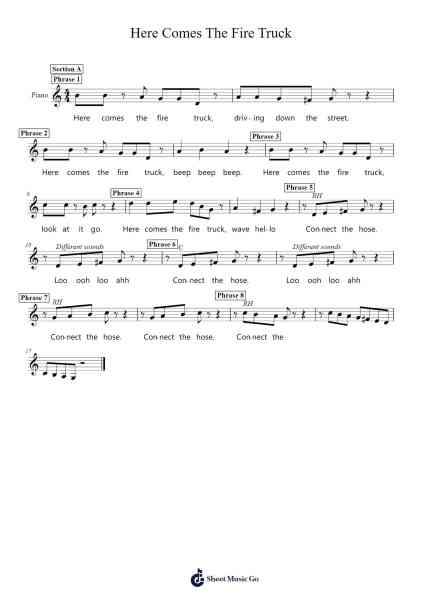 Here Comes The Fire Truck Sheet Music by Misc Children-Arr.Joycelup