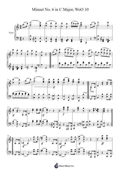 Minuet No. 6 in C Major, WoO 10 Sheet Music by Ludwig van Beethoven-Arr.Eglice