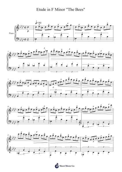 Etude in F Minor, Op. 25 No. 10 "The Bees" Sheet Music by Frédéric Chopin-Arr.Popthus