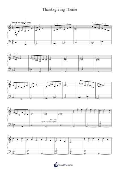 Thanksgiving Theme Sheet Music by Vince Guaraldi-Arr.Bartcent Whitegreve