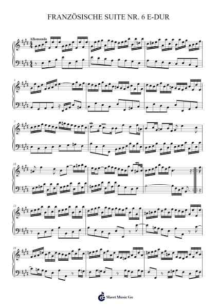 French Suite No. 6 in E Major, BWV 817 Sheet Music by Johann Sebastian Bach-Arr.Hughmand