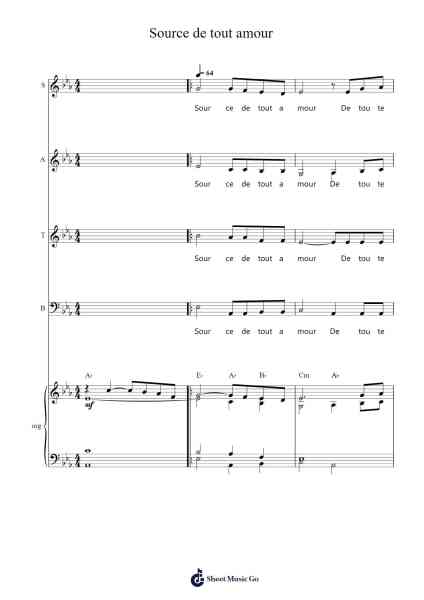 Source de tout amour Sheet Music by Unknown author-Arr.Hartelius Toddkit