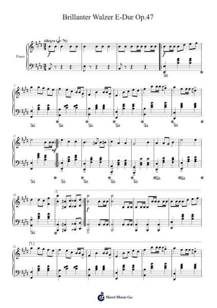 Brillanter Walzer in E Major, Op. 47 Sheet Music by Genewat Duttret-Arr.Anolds