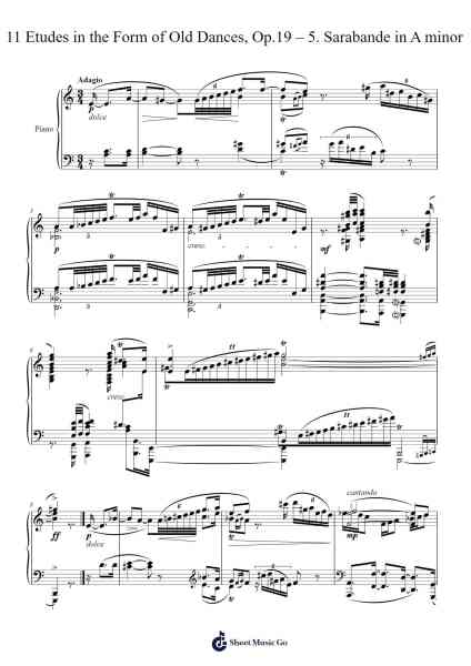 11 Etudes in the Form of Old Dances, Op. 19: V. Sarabande in A minor 乐谱由 undefined - 编曲 Cherlius Bunearl
