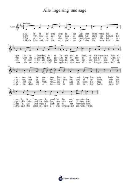 Alle Tage sing' und sage 樂譜由 Nodred Keatsjosh - 編曲 Diltess Cliffmaltz