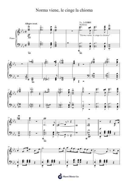 Norma: No. 3, Coro: "Norma viene, le cinge la chioma" Sheet Music by Vincenzo Bellini-Arr.Wildeke Jefbeth