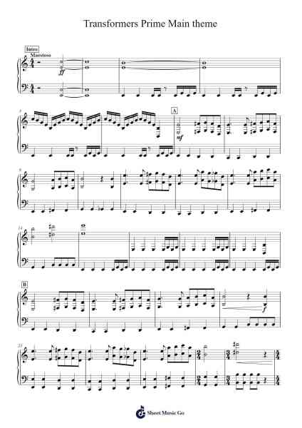 Transformers Prime Main theme Sheet Music by Brian Tyler-Arr.Woodthorne Rylee