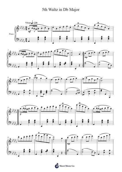 Waltz in D-flat Major, Op. 64, No. 1 "Minute Waltz" Sheet Music by Mattnat Bingtine-Arr.Walshses