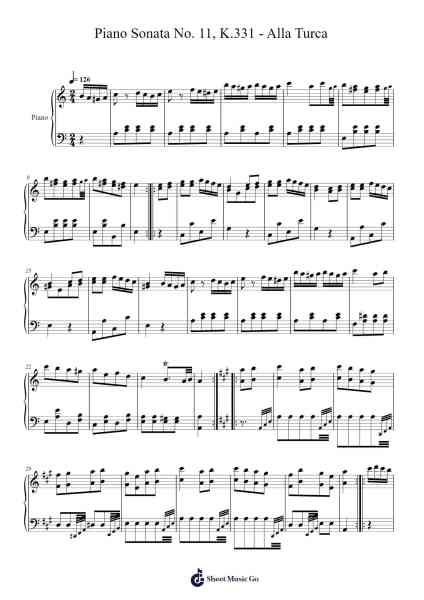 Piano Sonata No. 11, K.331 - Alla Turca Sheet Music by Wolfgang Amadeus Mozart-Arr.Caewald Tabpritt