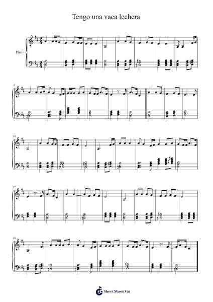 Tengo una vaca lechera Sheet Music by -Arr.Chesfitch Thompdie