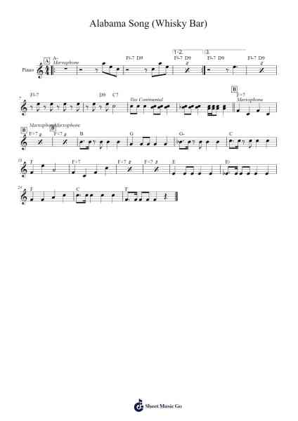 Alabama Song (Whisky Bar) Sheet Music by Kurt Weill-Arr.Poundnions