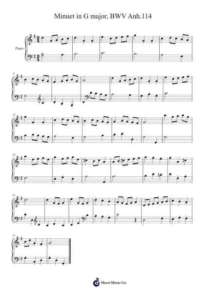 Minuet in G Major, BWV Anh. 114 Sheet Music by Johann Sebastian Bach-Arr.Frannence Harstowe