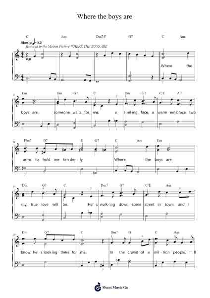 Where the boys are Sheet Music by Connie Francis-Arr.Bairddict Sasback