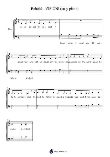 Behold... VISION! (easy piano) Sheet Music by John Herbert-Arr.Backpert Poexon