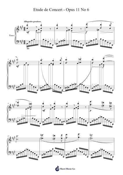 Etude de Concert in A Flat Major, Op. 11, No. 6 Sheet Music by Agathe Backer Grøndahl-Arr.Gemten Churhy