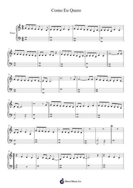 Como Eu Quero Sheet Music by Paula Toller-Arr.Dunnnic