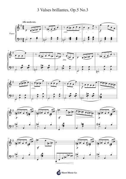 3 Valses brillantes, Op. 5 No. 3 Sheet Music by Thomas Dyke Acland Tellefsen-Arr.Ronbard