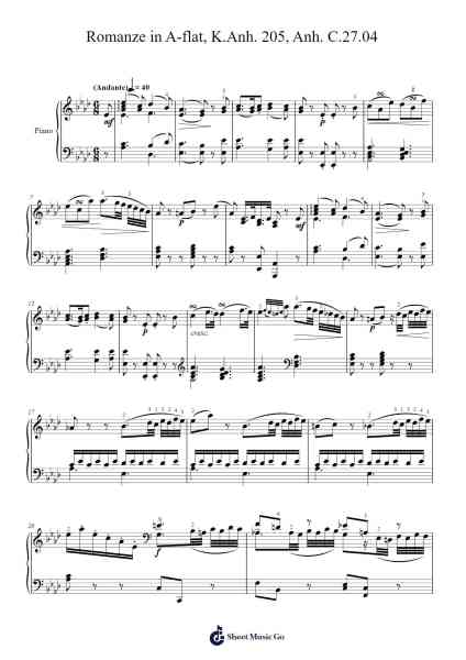 Romanze in A-flat, K.Anh. 205, Anh. C 27.04 Sheet Music by Wolfgang Amadeus Mozart-Arr.Dilmos