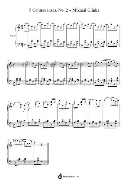 5 Contradanses, No. 2 Sheet Music by Mikhail Glinka-Arr.Dougtin Vashop
