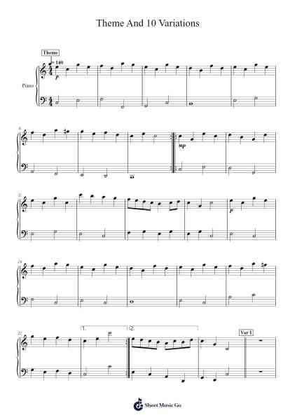 Theme and 10 Variations Sheet Music by Jamescook-Arr.Kentfred