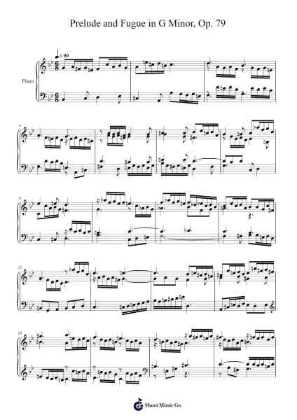 Prelude and Fugue in G Minor, Op. 79 樂譜由 Daitrid Piersliam - 編曲 Myrtours Hihill