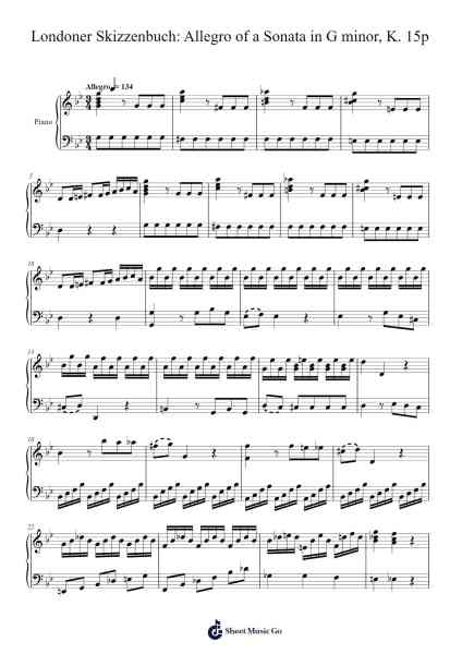 Londoner Skizzenbuch: Sonata in G Minor, K. 15p: Allegro Sheet Music by Wolfgang Amadeus Mozart-Arr.Maudfox Mikejames