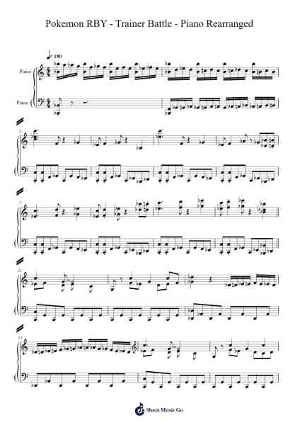 Pokemon RBY - Trainer Battle - Piano Rearranged Sheet Music by Junichi Masuda-Arr.Faithevice
