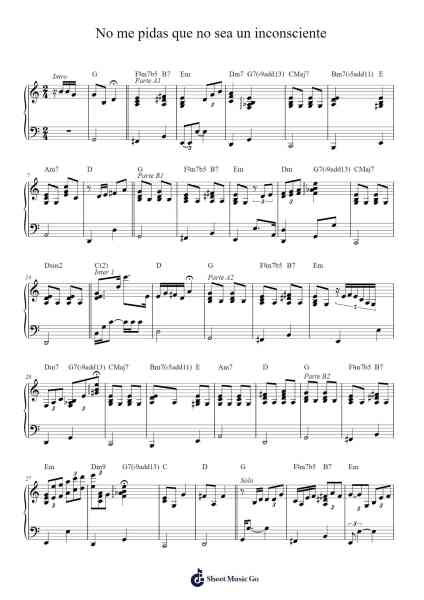 No me pidas que no sea un inconsciente Sheet Music by Andrés Calamaro-Arr.Prupert Cookegram