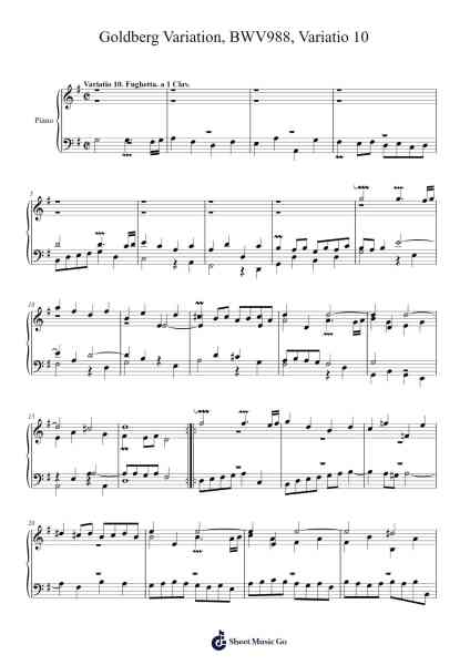Goldberg Variations, BWV 988: Variatio 10. Fughetta a 1 Clav. Sheet Music by Johann Sebastian Bach-Arr.Gemten Churhy