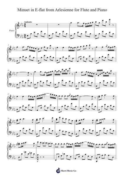 Minuet in E-flat from Arlesienne for Flute and Piano Sheet Music by Takayuki SAKUMA-Arr.Leighruth