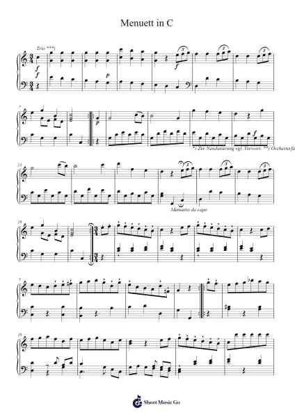 Menuett in C Sheet Music by Unknown author-Arr.Maypaul