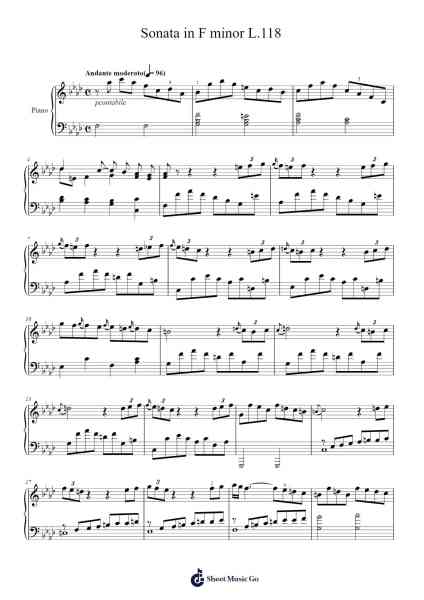 Sonata in F Minor, L.118 Sheet Music by Domenico Scarlatti-Arr.Galsnick Theothew