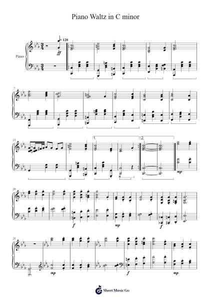 Piano Waltz in C minor Sheet Music by Brooketwain Dulthan-Arr.Ciscer Georyale