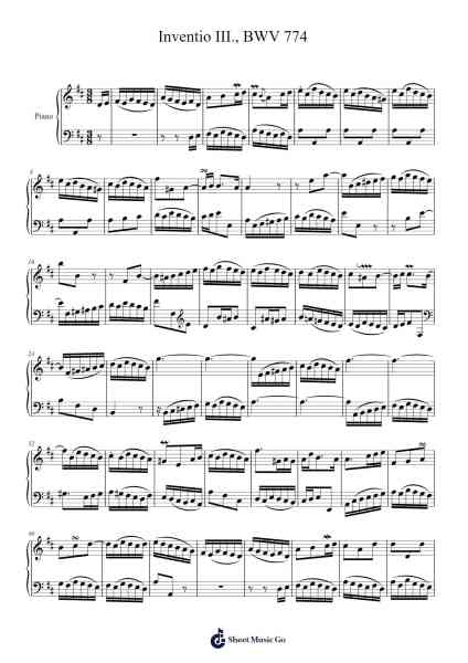 Invention No. 3 in D Major, BWV 774 Sheet Music by Johann Sebastian Bach-Arr.Markxy