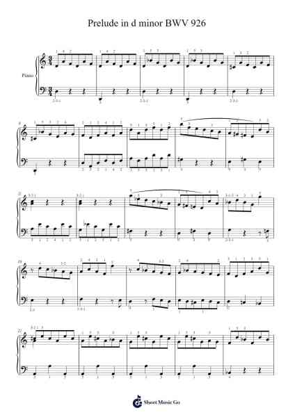 Prelude in D Minor, BWV 926 Sheet Music by Johann Sebastian Bach-Arr.Hoywoolf Lindses