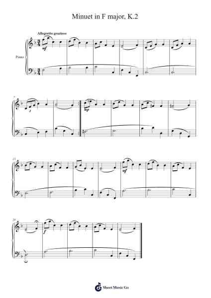 Minuet in F Major, K. 2 Sheet Music by Wolfgang Amadeus Mozart-Arr.Louiefie