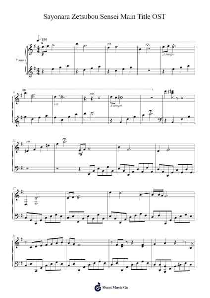 Sayonara Zetsubou Sensei Main Title OST Sheet Music by Hasegawa Tomoki-Arr.Vingai Parryl
