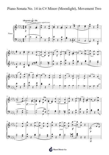 Piano Sonata No. 14 in C# Minor "Moonlight", Op. 27 No. 2: II. Allegretto Sheet Music by Ludwig van Beethoven-Arr.Gisbey Gregbins
