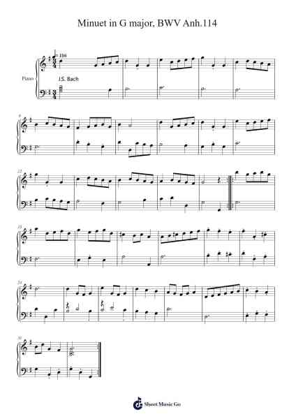 Minuet in G Major, BWV Anh. 114 Sheet Music by Johann Sebastian Bach-Arr.Drylie