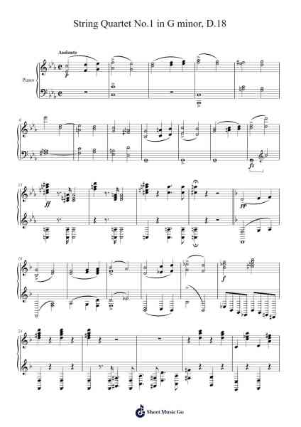 String Quartet No. 1 in G Minor, D. 18: I. Andante Sheet Music by Franz Schubert-Arr.Chamcarr Cherbard