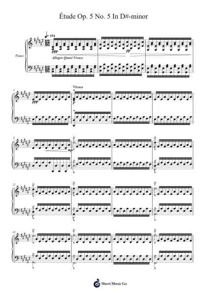 Étude Op. 5 No. 5 in D-sharp Minor "Rapids" Sheet Music by T.O.Y-Arr.Consdrow