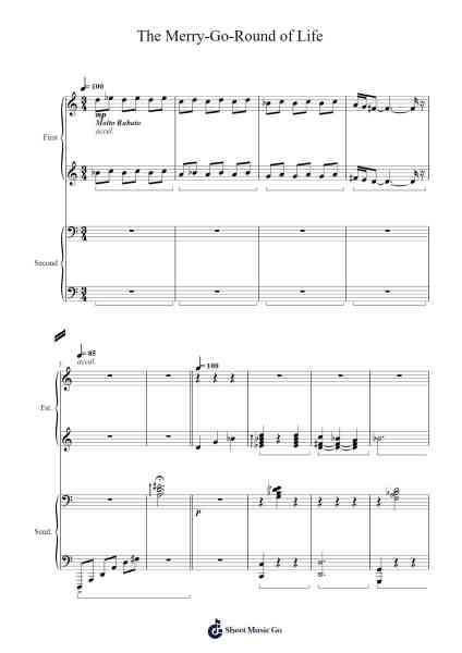 The Merry-Go-Round of Life Four Hands Arrangement (WIP) Sheet Music by Joe Hisaishi-Arr.Reygess