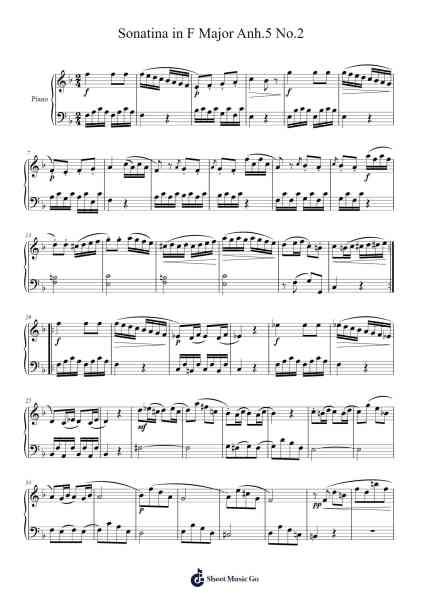 Sonatina in F Major, Anh. 5 No. 2 Sheet Music by Ludwig van Beethoven-Arr.Gadam