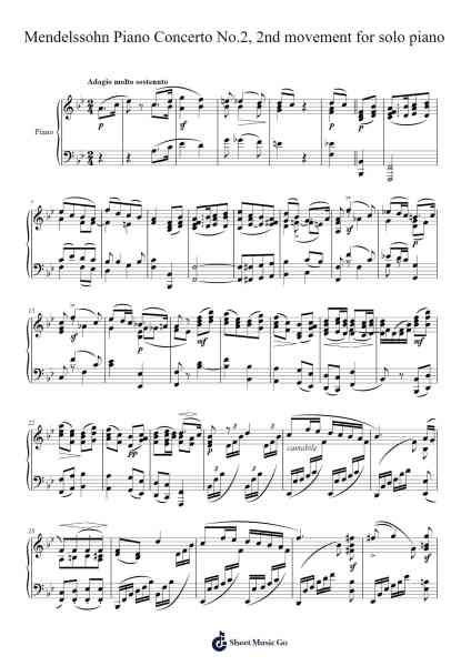 Piano Concerto No. 2 in D Minor, Op. 40: II. Adagio - Molto sostenuto Sheet Music by Felix Mendelssohn-Arr.Guntrine
