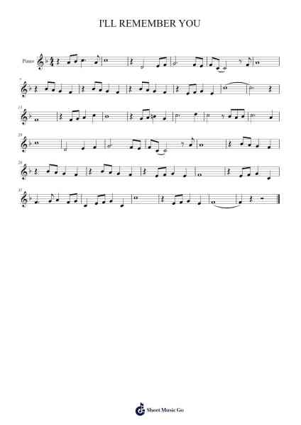 I'LL REMEMBER YOU Sheet Music by K.Lee-Arr.Gibger Burnsleif
