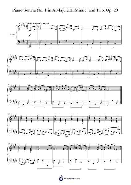 Piano Sonata No. 1 in A Major,III. Minuet and Trio, Op. 20 Sheet Music by N. Scheer-Arr.Wrightrae