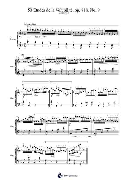 50 Etudes de la Volubilité, Op. 818, No. 9 Sheet Music by Carl Czerny-Arr.Lynchric