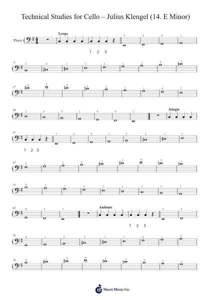 Technical Studies for Cello, 14 in E Minor Sheet Music by Julius Klengel-Arr.Cromflower Raeck