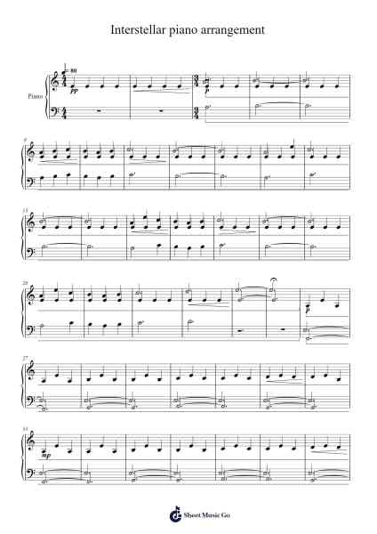 Interstellar piano arrangement 樂譜由 Cade Teets - 編曲 Pehall